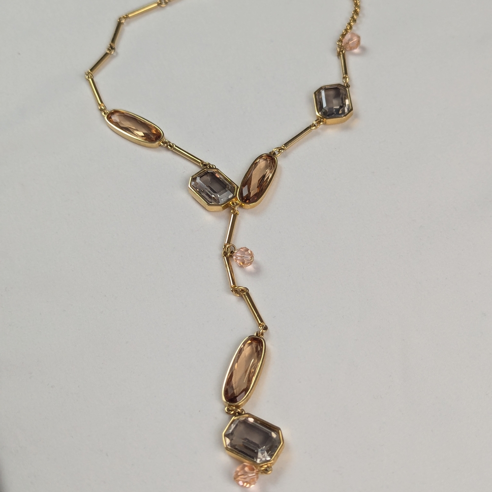 Authentic Swarovski Gold Plated Amber Topaz Austrian Crystal Necklace - Picture 10 of 10